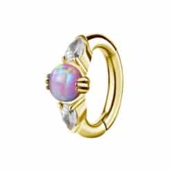 OVAL BELLY CLICKER SET W. LAB CREATED OPAL & PREMIUM ZIRCONIA