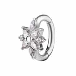 OVAL 4 PETAL FLOWER BELLY CLICKER SET W.PREMIUM ZIRCONIA