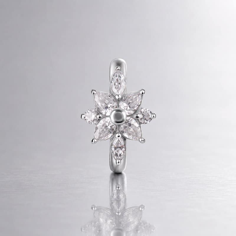 OVAL 4 PETAL FLOWER BELLY CLICKER SET W.PREMIUM ZIRCONIA – Bild 4