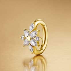 OVAL 4 PETAL FLOWER BELLY CLICKER SET W.PREMIUM ZIRCONIA