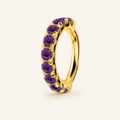 18K REAL GOLD HINGED CLICKER SET WITH GENUINE DARK AMETHYST
