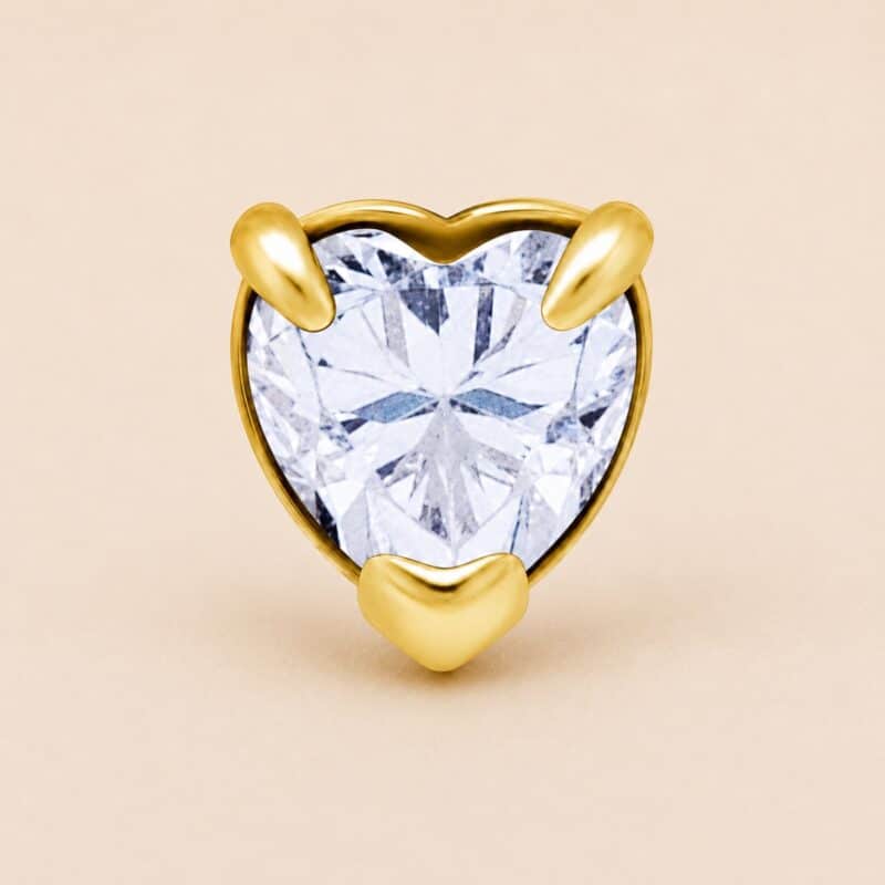 18K REAL GOLD INTERNAL ATTACHMENT SET WITH HEART SHAPE PREMIUM ZIRCONIA