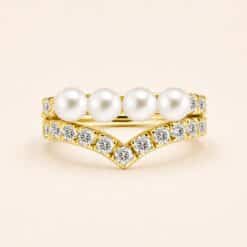 18K REAL GOLD CONCH RING SET W. FRESH WATER PEARLS & PREMIUM ZIRCONIA