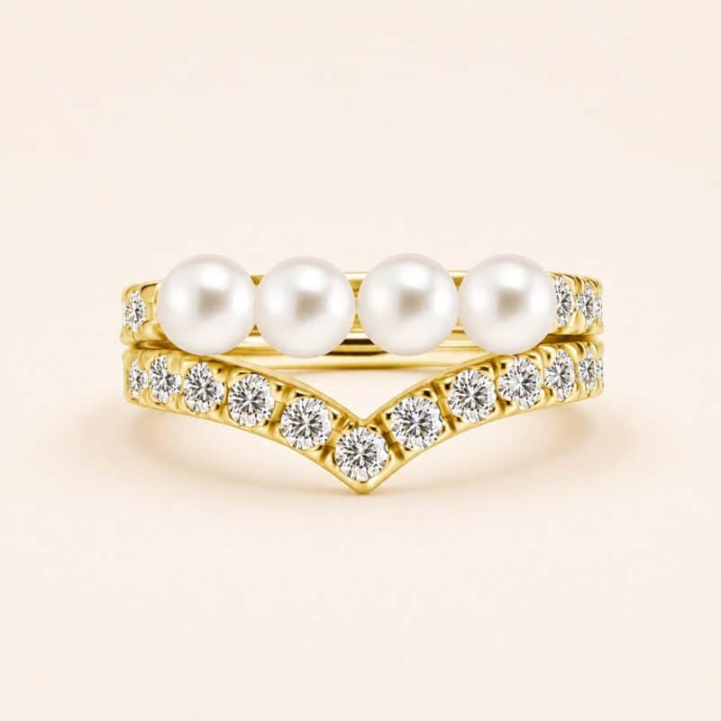 18K REAL GOLD CONCH RING SET W. FRESH WATER PEARLS & PREMIUM ZIRCONIA