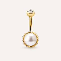 18K REAL GOLD INTERNAL BELLY BANANA SET WITH PREMIUM ZIRCONIA AND FRESH WATER PEARL
