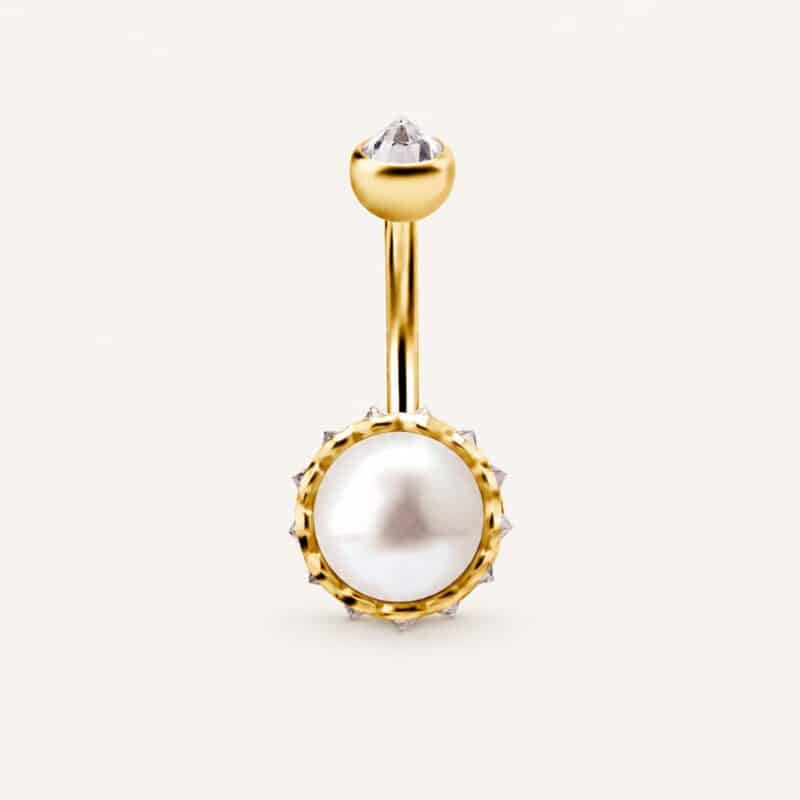 18K REAL GOLD INTERNAL BELLY BANANA SET WITH PREMIUM ZIRCONIA AND FRESH WATER PEARL