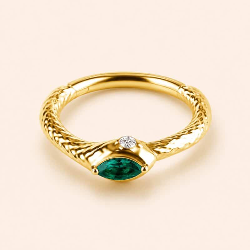 18K REAL GOLD HINGED SNAKE CONCH RING SET WITH MARQUISE PREMIUM NANO GEMS