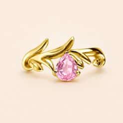 18K REAL GOLD HINGED CONCH RING SET WITH PEAR SHAPE GENUINE PINK SAPPHIRE