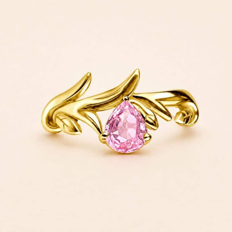 18K REAL GOLD HINGED CONCH RING SET WITH PEAR SHAPE GENUINE PINK SAPPHIRE