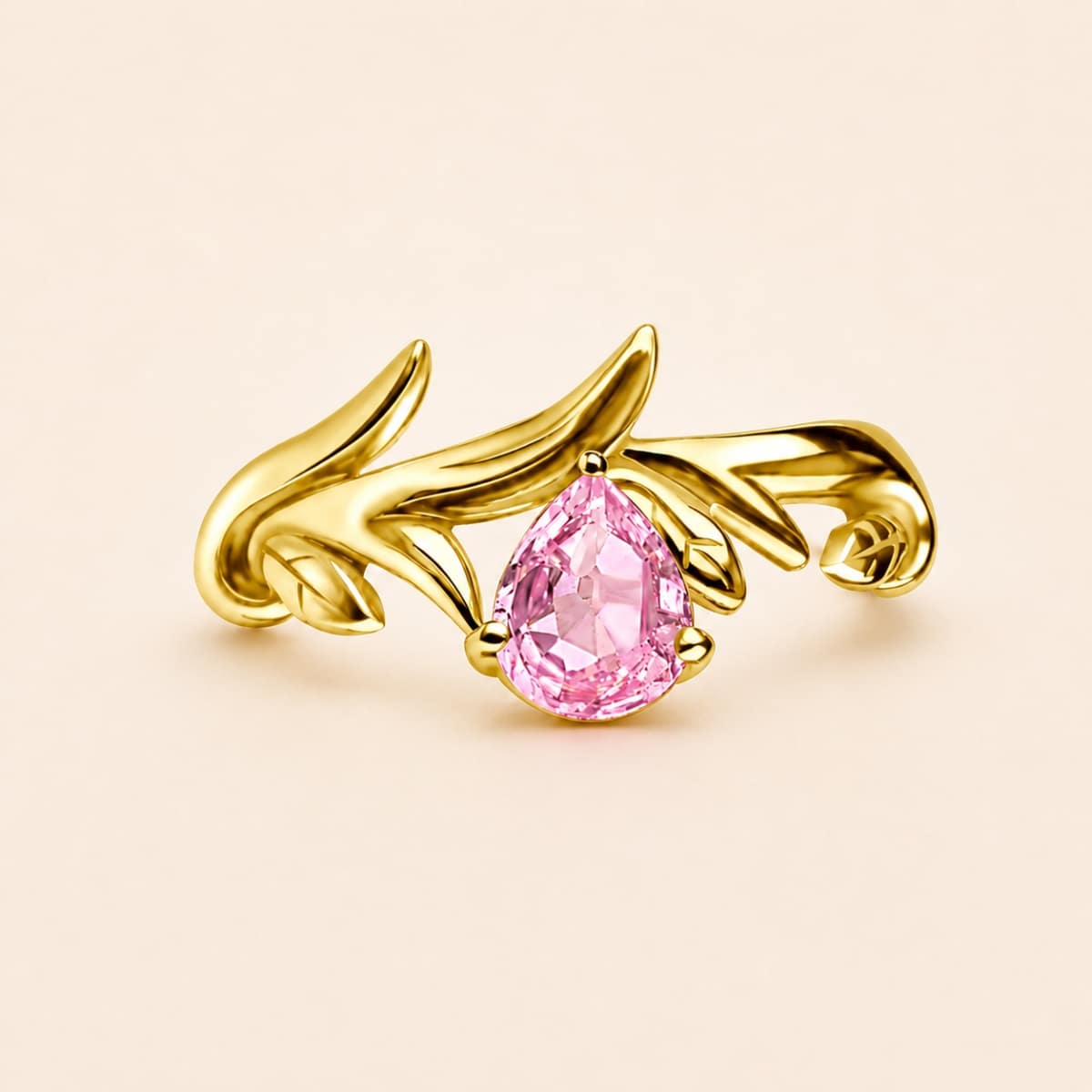 18K REAL GOLD HINGED CONCH RING SET WITH PEAR SHAPE GENUINE PINK SAPPHIRE