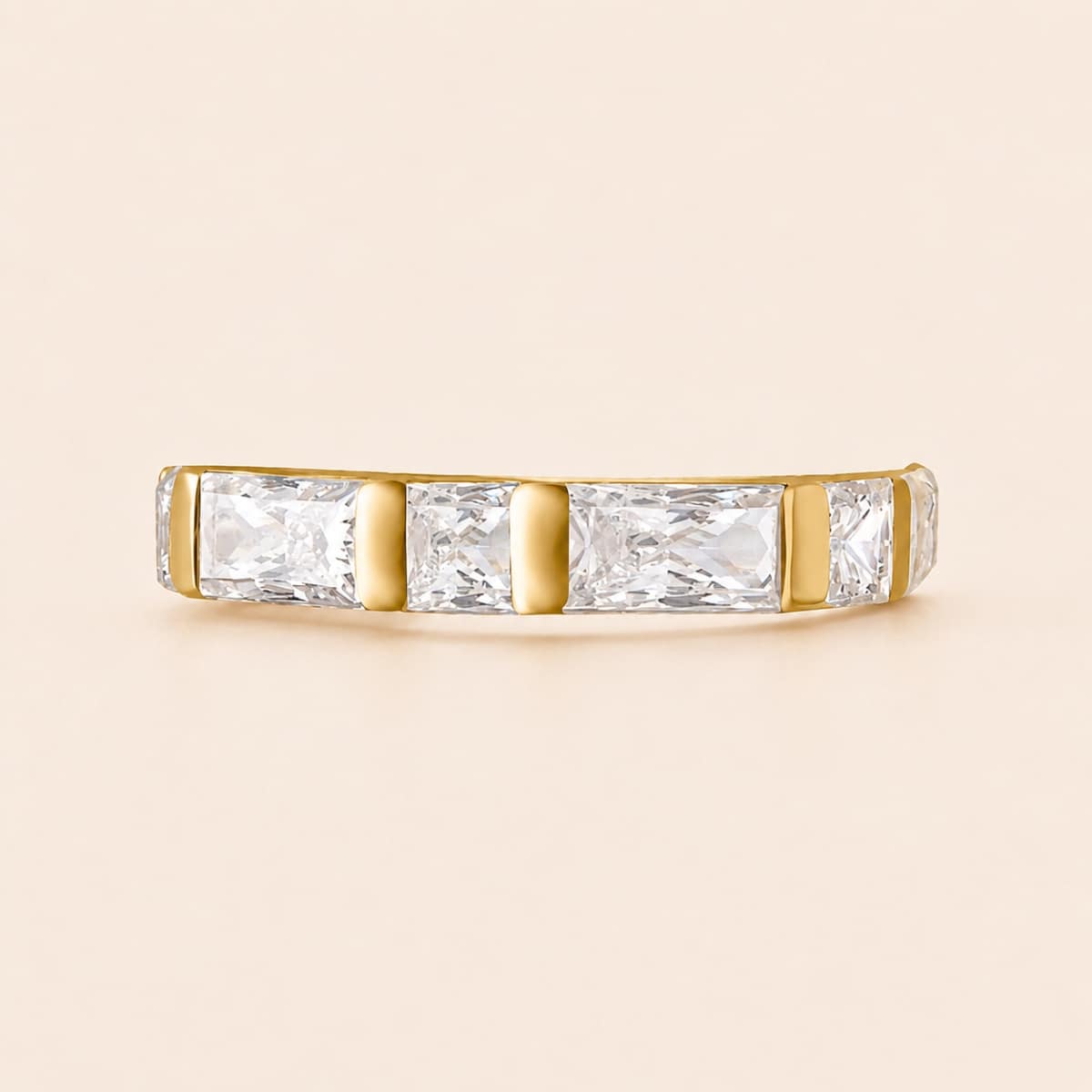 18K REAL GOLD HINGED SEGMENT RING SET WITH SQUARE AND BAGUETTE PREMIUM ZIRCONIA