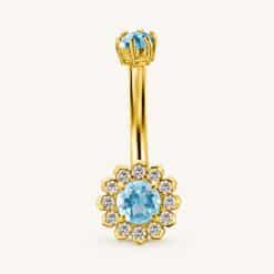 18K REAL GOLD INTERNAL BELLY BANANA SET WITH GENUINE BLUE AND WHITE TOPAZ