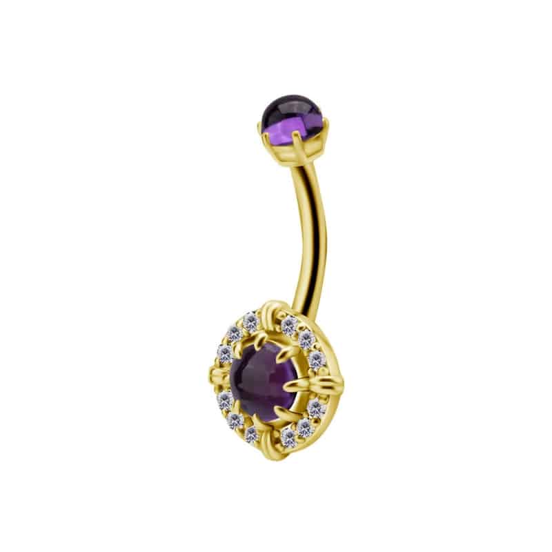 18K REAL GOLD INTERNAL BELLY BANANA SET WITH GENUINE AMTHYST AND PREMIUM CUBIC ZIRCONIA – Bild 3