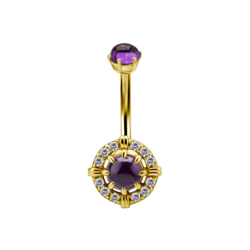 18K REAL GOLD INTERNAL BELLY BANANA SET WITH GENUINE AMTHYST AND PREMIUM CUBIC ZIRCONIA – Bild 2