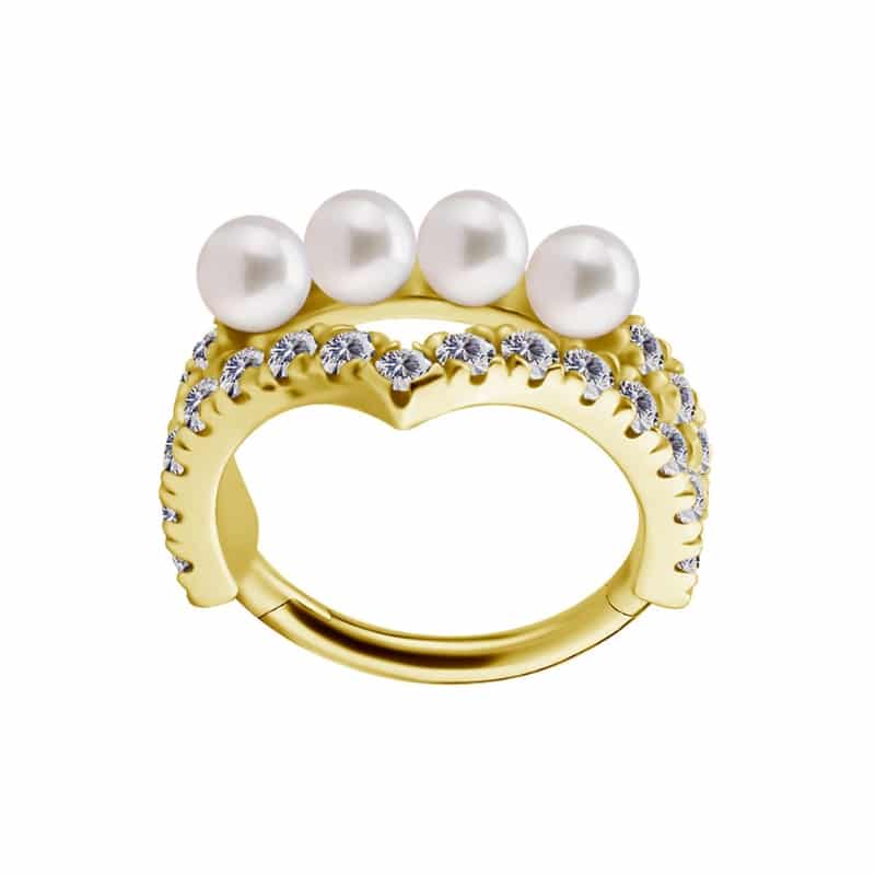 18K REAL GOLD CONCH RING SET W. FRESH WATER PEARLS & PREMIUM ZIRCONIA