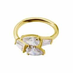 18K REAL GOLD HINGED RING SET WITH PEAR SHAPE PREMIUM ZIRCONIA