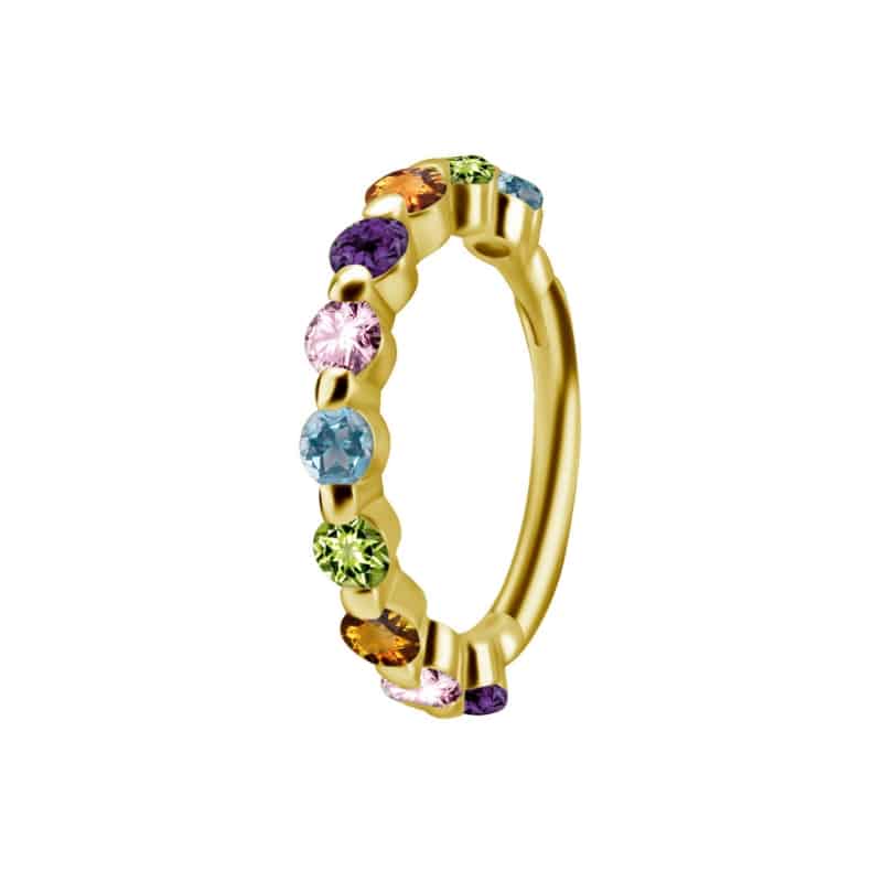 18K REAL GOLD HINGED SEGMENT RING SET WITH MULTICOLOR GENUINE GEMSTONES (AMETHYST, TOPAZ, CITRINE, PERIDOT, PINK SAPHIRE) – Bild 2