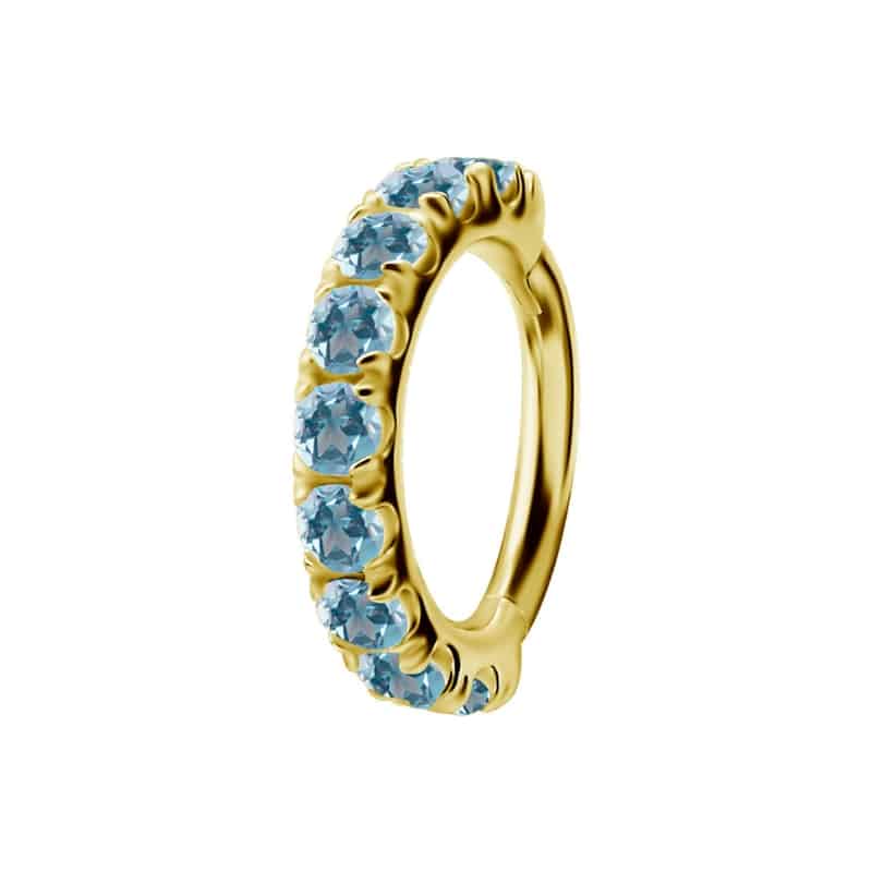 18K REAL GOLD HINGED SEGMENT MICRO PAVEE CLICKER SET WITH GENUINE BLUE TOPAZ – Bild 2