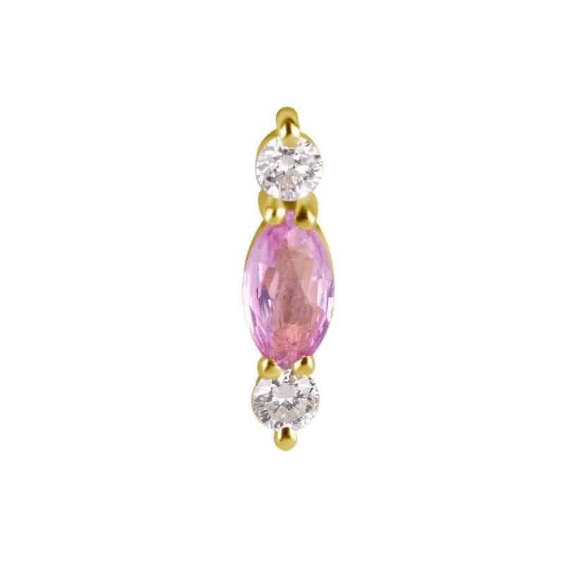 18K REAL GOLD INTERNAL ATTACHEMENT SET WITH GENUINE PINK SAPPHIRE AND CREATED DIAMONDS