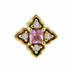 18K REAL GOLD INTERNAL ATTACHMENT SET WITH GENUINE PINK SAPPHIRE AND CREATED DIAMONDS