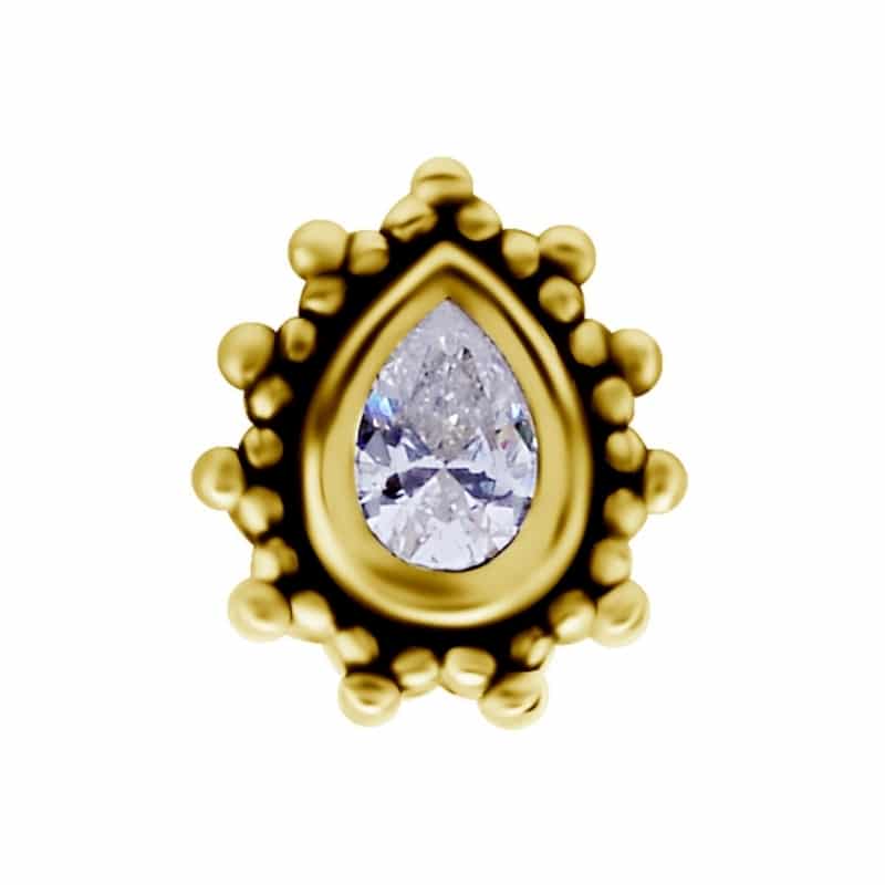 18K REAL GOLD INTERNAL TRIBAL ATTACHMENT SET WITH PEAR SHAPE PREMIUM ZIRCONIA
