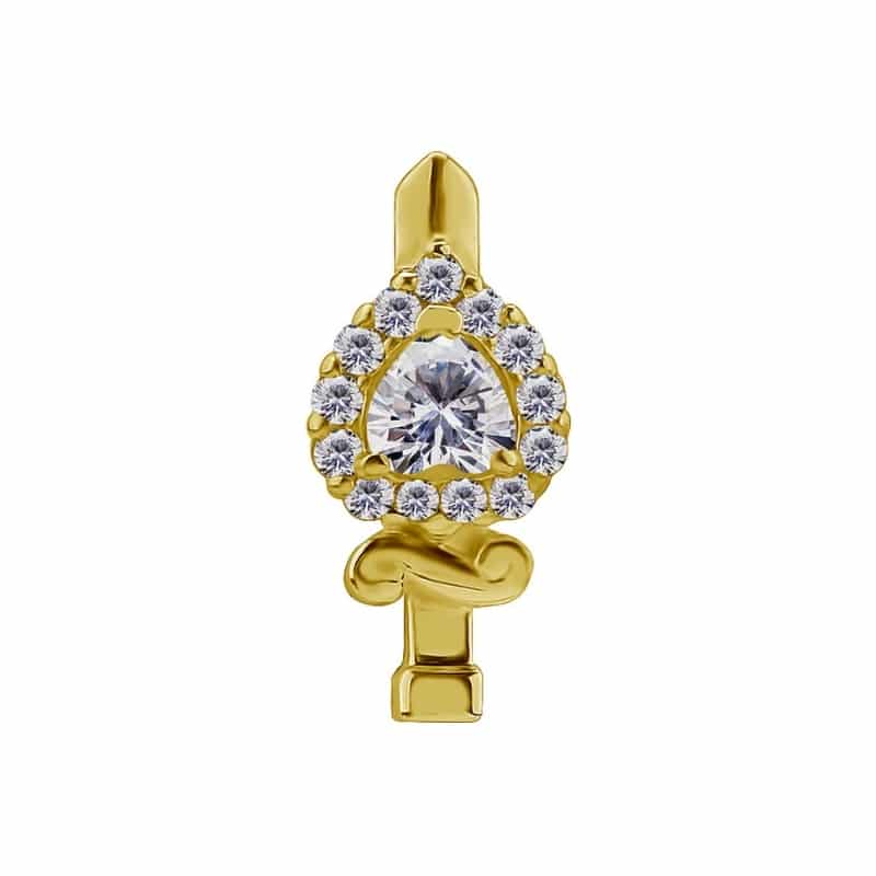 18K REAL GOLD INTERNAL DAGGER ATTACHMENT SET WITH HEART SHAPE PREMIUM ZIRCONIA